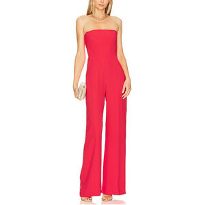 Amanda Uprichard Red Strapless Crepe Pittito Jumpsuit Size S